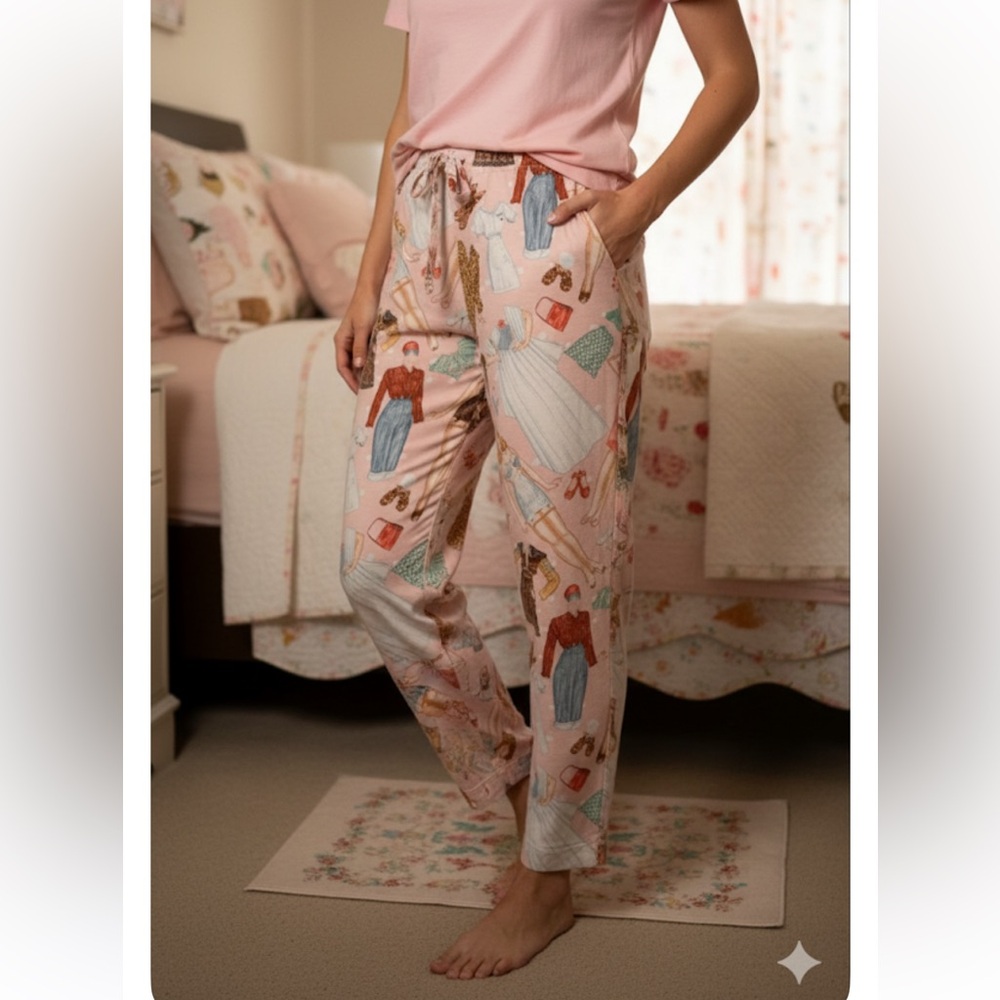 THE CAT'S PAJAMAS- VINTAGE PAPER DOLL DRAWSTRING PAJAMA PANTS